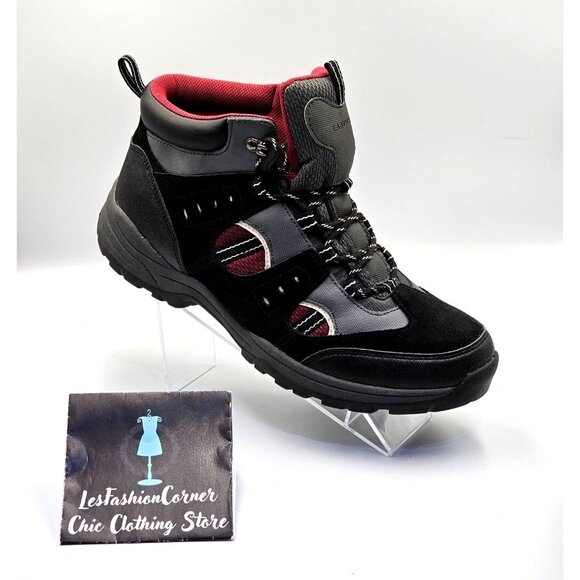 NWOB Lands End Men's Black & Red Fabric Suede Leather Hiking Boots Sz 11D 2704 - Picture 13 of 16